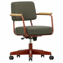 Discount Vitra Fauteuil de bureau Direction Pivotant, piètement japonese red - Jean Prouvé | Gris foncé