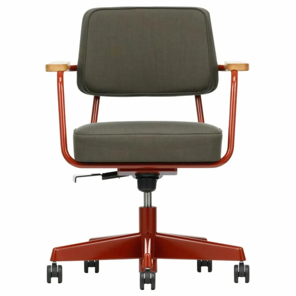 Discount Vitra Fauteuil de bureau Direction Pivotant, piètement japonese red - Jean Prouvé | Gris foncé