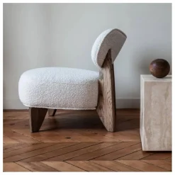 Panac Edition Fauteuil Nicolo en bouclette et chêne fumé - 65 cm |