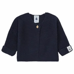 Petit Bateau Gilet Tricot Point Mousse Fabalero Coton Bio | Bleu marine New