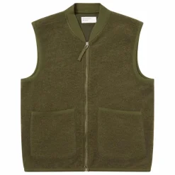 Universal Works Gilet Zippé Sans Manches Laine | Vert kaki Outlet