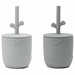 Done by deer Tasses Et Gobelets D'Apprentissage|Premiers Repas|Gobelet et paille Wally - Set de 2 |