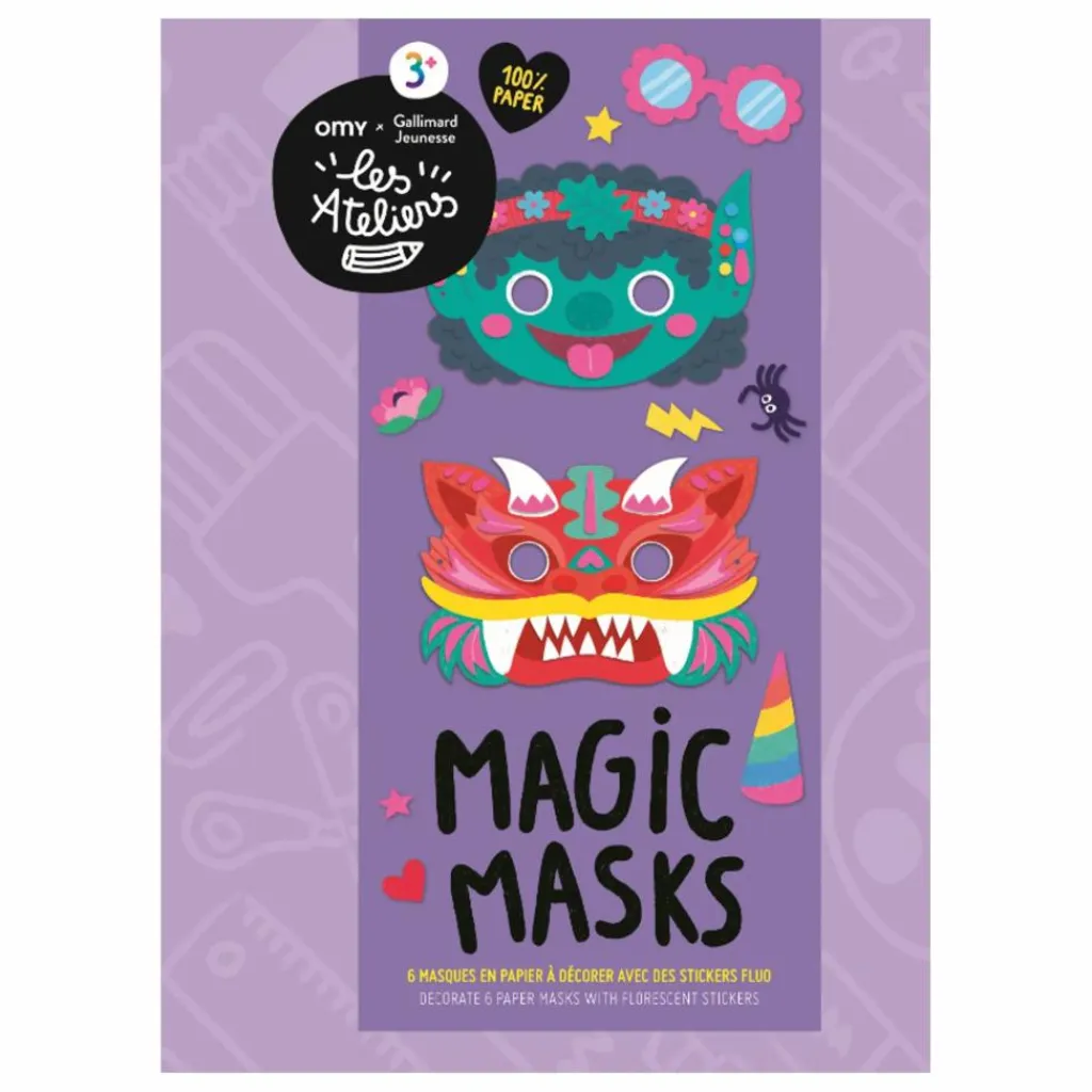 Omy x Gallimard Jeunesse Loisirs Créatifs|Kit de 6 masques à décorer Magic Mask