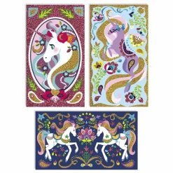 Janod Loisirs Créatifs|Kit pour dessins pailletés Licornes - x Hachette