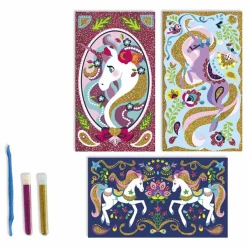 Janod Loisirs Créatifs|Kit pour dessins pailletés Licornes - x Hachette