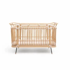 Bermbach Handcrafted Lit bébé Paul en rotin - Liens coton Naturel Discount