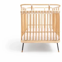 Bermbach Handcrafted Lit bébé Paul en rotin - Liens coton Naturel Discount