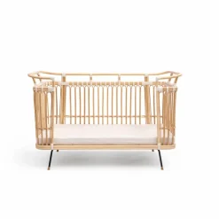 Bermbach Handcrafted Lit bébé Paul en rotin - Liens coton Naturel Discount