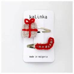 Clearance Kalinka Lot 2 Barrettes Noël Laine Mérinos | Rouge