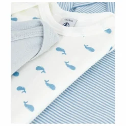 New Petit Bateau Lot 3 Bodies Baleines Coton Bio | Bleu