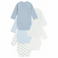Petit Bateau Lot 5 Bodies Cache-Coeur Baleines Coton Bio | Bleu Clearance