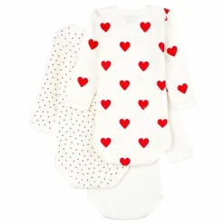 Petit Bateau Premières Tenues|Pyjamas Et Bodies|Lot 3 Bodies Coeur Coton Bio |