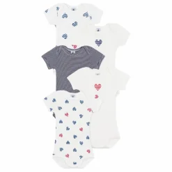 Petit Bateau Lot 5 Bodies Cœur Rayé Coton Bio |