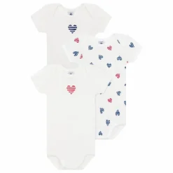Petit Bateau Lot 3 Bodies Cœur Rayé Coton Bio | Blanc New