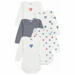 Clearance Petit Bateau Lot 5 Bodies Cœurs Coton Bio | Blanc