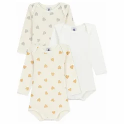 Petit Bateau Lot 3 Bodies Cœurs Pailletés Coton Bio | Ecru Discount