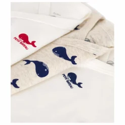 Petit Bateau Lot 3 Bodies Naissance Baleines Coton Bio |