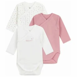 Petit Bateau Lot 3 Bodies Petit Cœur Coton Bio | Ecru