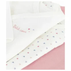 Petit Bateau Lot 3 Bodies Petit Cœur Coton Bio | Ecru