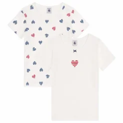 Enfant Petit Bateau Lot 2 T-Shirts Cœur Rayé Coton Bio |