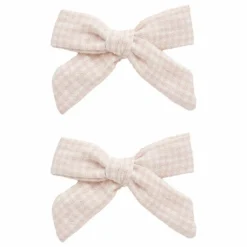 Rylee + Cru Lot de 2 Barrettes Nœud Vichy | Rose poudré