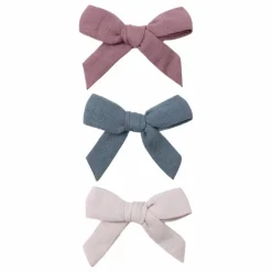 Quincy Mae Accessoires|Lot de 3 Barrettes Nœuds Gaze de Coton Bio | Lilas