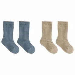 Quincy Mae Lot de 2 Paires de Chaussettes Coton Bio | Bleu gris Best