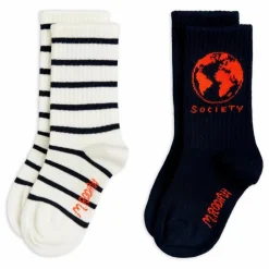 Mini Rodini Lot de 2 Paires de Chaussettes Rayées Coton Bio | Bleu marine Discount