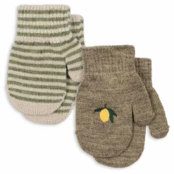 Enfant Konges Sløjd Accessoires De Mode|Lot de 2 Paires de Mitaines Filla Citron Laine |