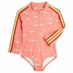 Discount Mini Rodini Maillot De Bain Mouettes Manches Longues Coton Bio | Rose