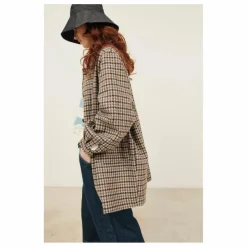 Discount Emile et Ida Manteau Calvin Pied de Poule Laine | Marron