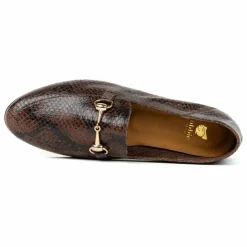 Clearance Bobbies Mocassins Jill Cuir Embossé Serpent | Brun