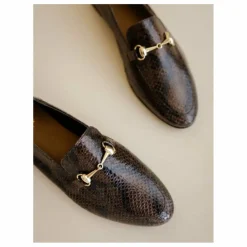Clearance Bobbies Mocassins Jill Cuir Embossé Serpent | Brun