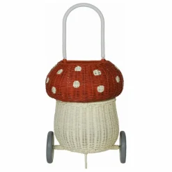 Enfant Olli Ella Rangements|Patères, Paniers Enfant|Panier à roulettes en rotin Champignon |