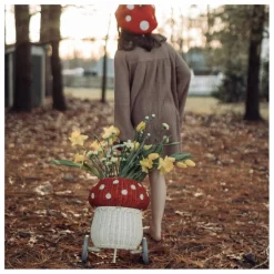 Enfant Olli Ella Rangements|Patères, Paniers Enfant|Panier à roulettes en rotin Champignon |