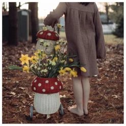 Enfant Olli Ella Rangements|Patères, Paniers Enfant|Panier à roulettes en rotin Champignon |