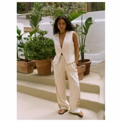 Femme Soleil Soleil Pantalons|Pantalon Celine Broderies Lin |