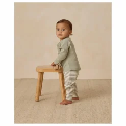 Hot Quincy Mae Pantalon Rayé Coton Bio | Vert céladon