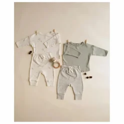 Hot Quincy Mae Pantalon Rayé Coton Bio | Vert céladon