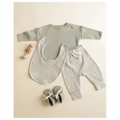 Hot Quincy Mae Pantalon Rayé Coton Bio | Vert céladon