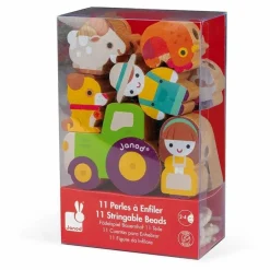 Janod Perles à enfiler en bois Ferme - Set de 11 Multicolore Outlet