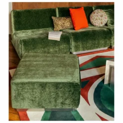 The Socialite Family Pouf Rotondo en velours côtelé brillant | Vert olive Online