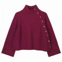 Bompard Pull Col Montant Boutonné Oversize Côtes Cachemire | Prune