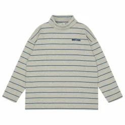 Main Story Pull Col Roulé Côtelé Rayé Coton Bio | Gris Outlet