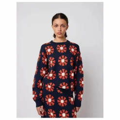Sale Bobo Choses Pull Flower Jacquard Coton Bio - Collection Femme | Bleu marine