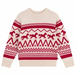 Petit Bateau Pull Jacquard Chevaux Laine | Ecru New