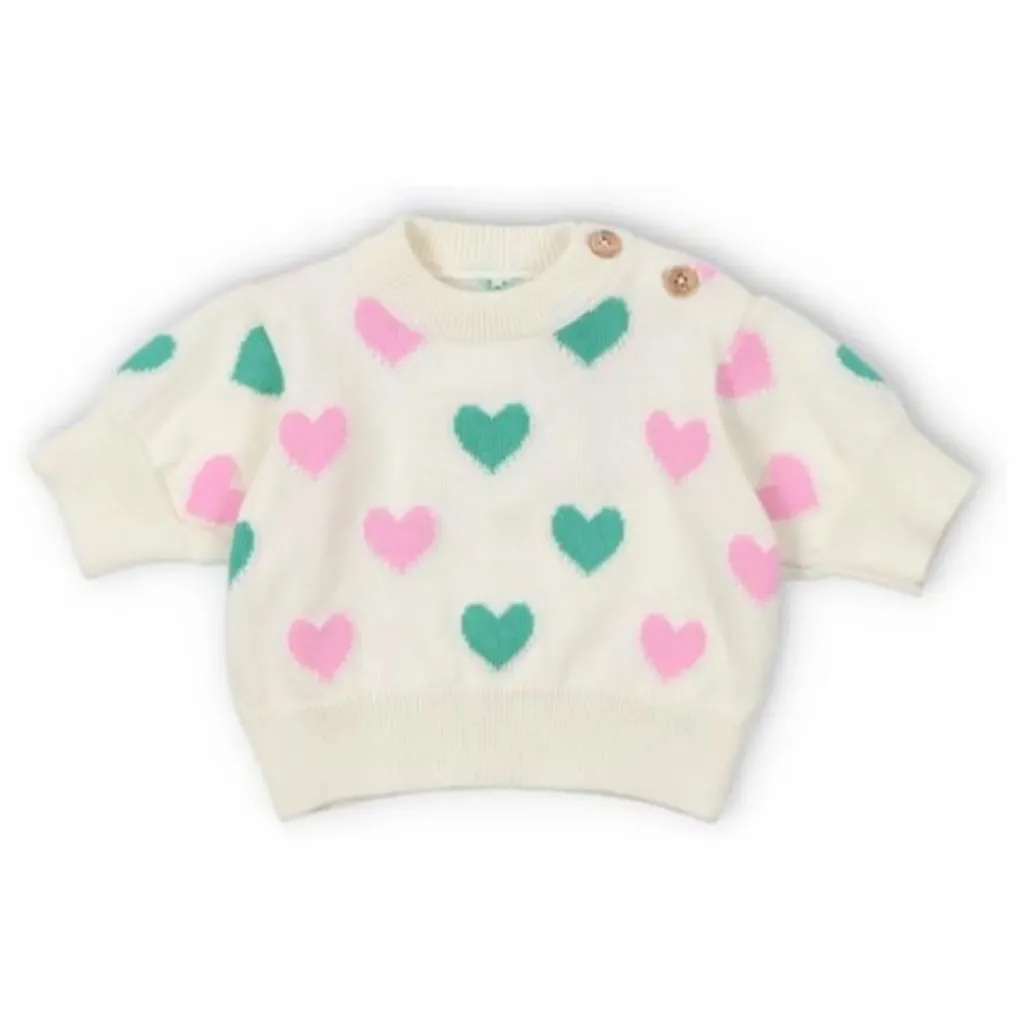 Clearance the new society Pull Manches Courtes Cœurs Oia Baby Coton Bio | Beige