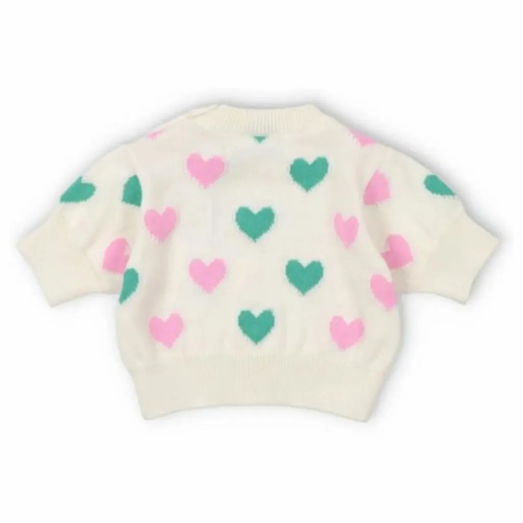 Clearance the new society Pull Manches Courtes Cœurs Oia Baby Coton Bio | Beige