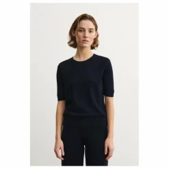 FUB Pull Manches Courtes Pointelle Laine Mérinos - Collection Femme | Bleu marine Best