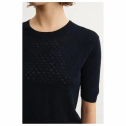 FUB Pull Manches Courtes Pointelle Laine Mérinos - Collection Femme | Bleu marine Best